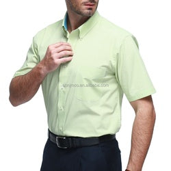 Sustainable 100% Cotton Green Checked Short Sleeve T-shirts Casual Mens Dress Shirts