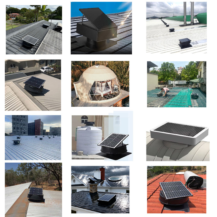 Solar Heat Extractor Square Roof Vent Fan 12inch 40Watt DC Brushless Copper Motor Exhaust Fan Stainless Steel Aluminum Alloy for