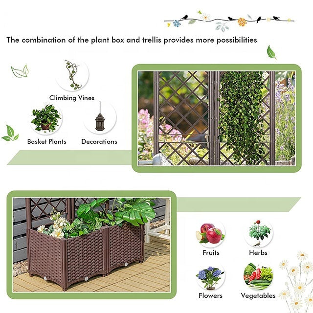 Plastic Raised Garden Bed Planter Box with Trellis