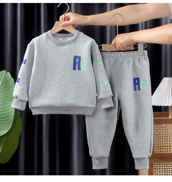 Wholesale Cheap Two-piece Autumn Winter New Round Neck Long Sleeves Kids Boys and Girls Sweatshirt Sweatpants Clothes Set