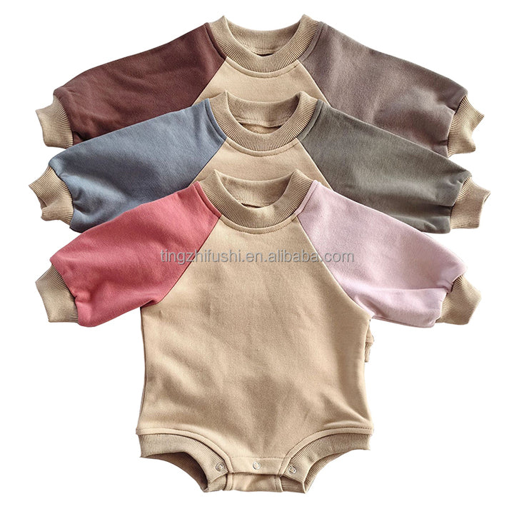 Hot Selling Winter Fall Sweatshirt Romper Newborn Kids Clothes Long Sleeve Solid Organic Cotton Boy Girl Baby Bubble Romper