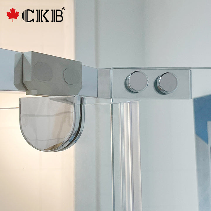 CKB Modern Straight Freestanding Tempered Glass Neo Angle Semi-Frameless Pivot Aluminum Shower Enclosure