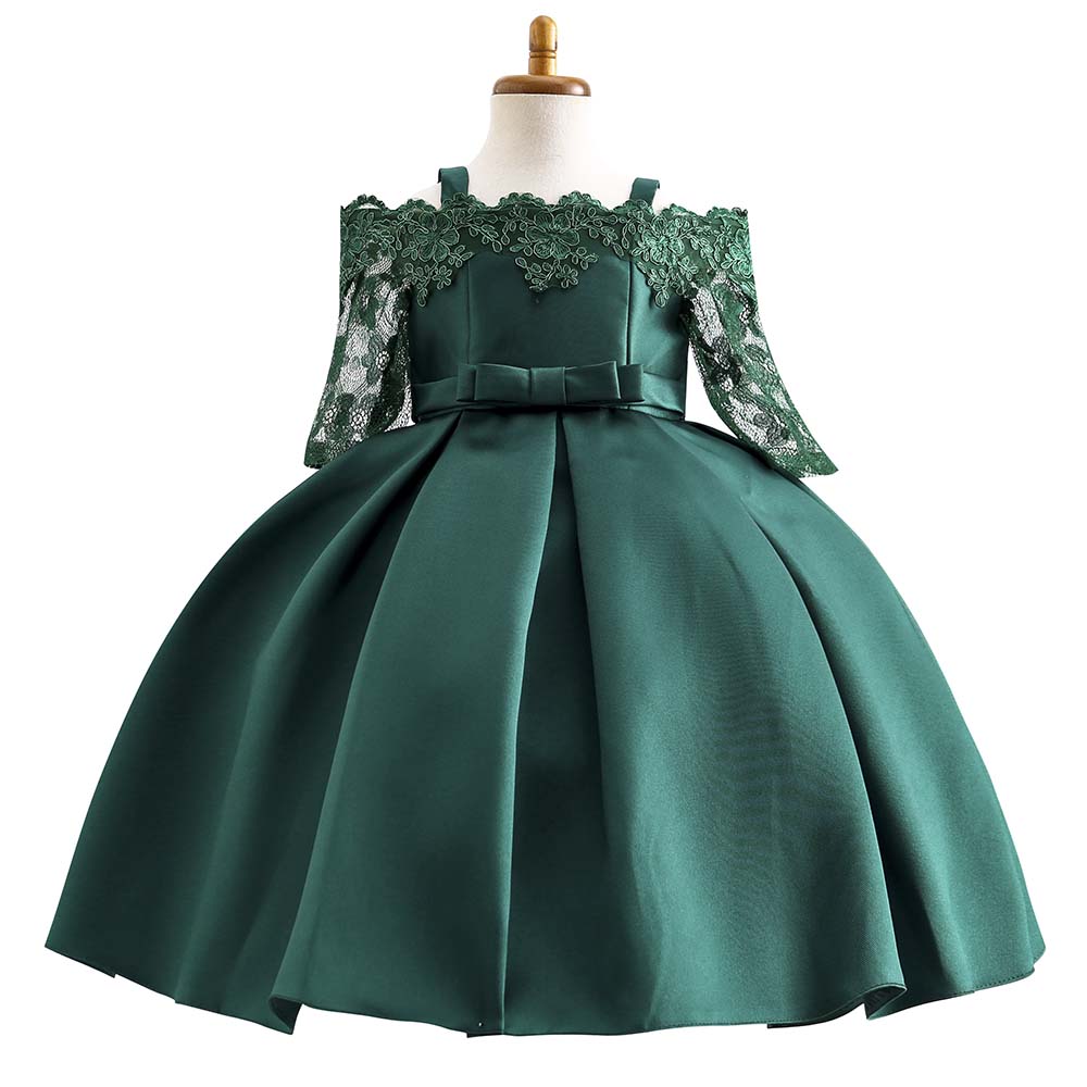 Hot Sale Kid Clothing Girl Princess Dress Kids Shoulder Lace Half Sleeve Ball Gown Flower Girls Dress Patterns