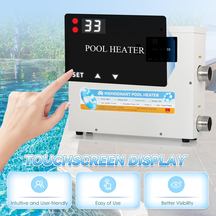 Electric Pool Heater Swimming Heater Pump 11KW 220V Hot Tub Water Thermostat with Touchscreeen for Above Ground Inground Pool
