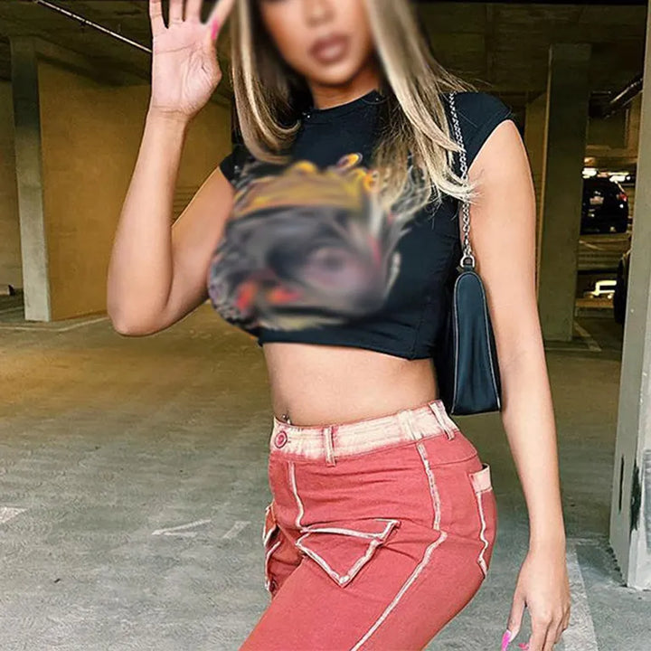 Wholesale Summer Women Crop T Shirt Letter Print Sleeveless Casual Street Wear Fashionable Woman Shirt Crop Tops