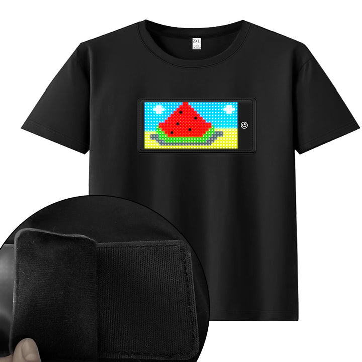 Programmable LED T-Shirt Flashing Display Custom Text Adults Black Fashionable Glowing Clothing Rave Party DJ Light Up T-Shirts