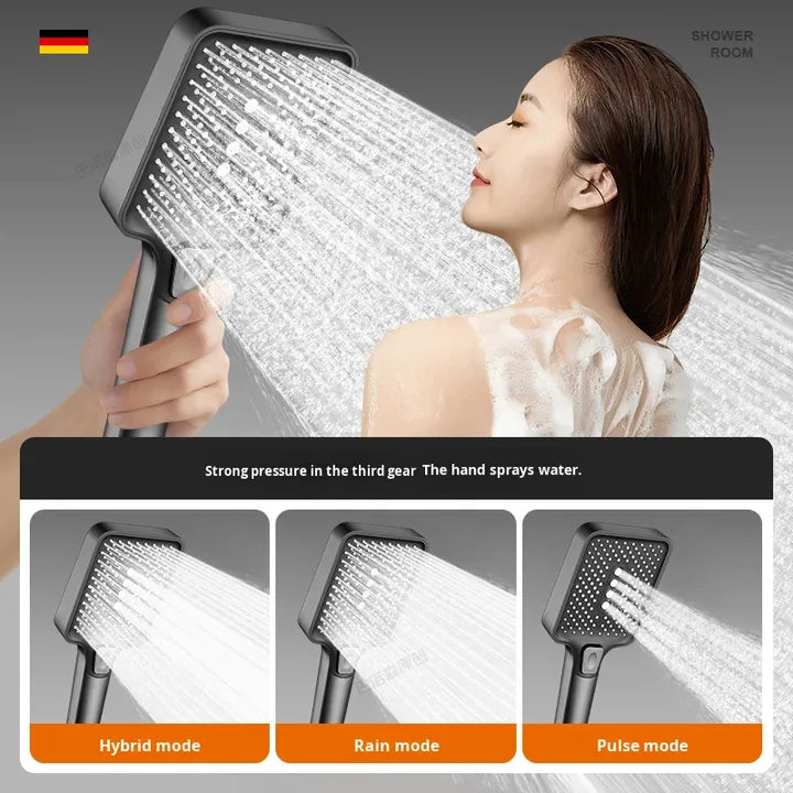 Black Brass Bath Shower Faucets with 4-Function Rainfall Shower Head Cold and Hot Mixer Ceramic Valve Core Rain Spray Pattern