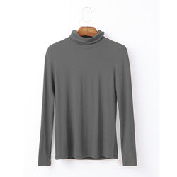 European plus size women's autumn style long sleeve T-shirt versatile solid color top turtleneck modal cotton base shirt
