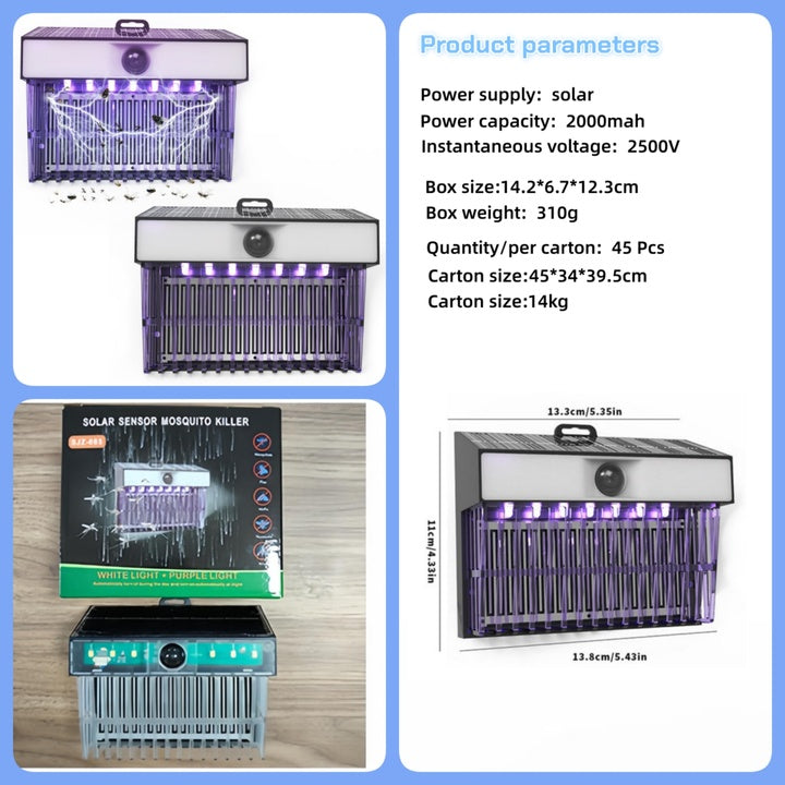 OTHC SJZ-085 Solar Light-Sensitive Fly & Mosquito Killer Indoor Outdoor Dual-Use Electric Shock Bug Zapper with IP33 Rating