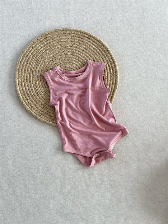 Newborn Baby Sleeveless Soft Bamboo Romper Infant Casual Eco-friendly OEKO-TEX Bamboo Fabric Clothing Baby Onesie Solid Color