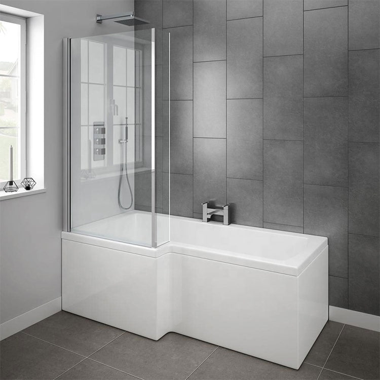 L Shaped Gloss White Acrylic Shower Screen Bath Tub