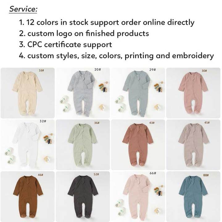CPC Certificate Organic Cotton Autumn Long Sleeve Footie Baby Boy Bodysuit Plain Newborn Baby Rompers
