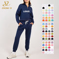Custom Unisex Tie Dye Cotton Knitted Printed Logo Women Top Half zipper Up Plain Casual No String Hoodies And Sweat Pants Set