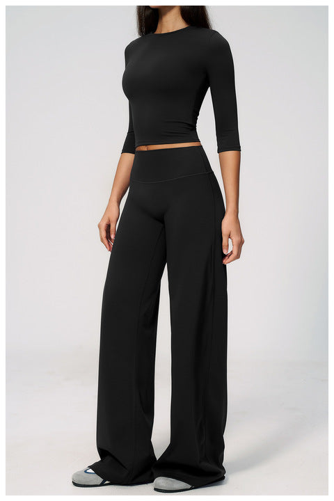 High-End Yoga Outfit Set Women High-Waisted Relaxed Fit Turned-Over Sweat-Wicking 2-Piece Spandex/Nylon Workout