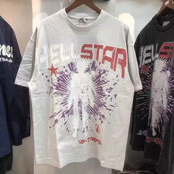 Hot Hellstar men T shirt abstract body print oversized retro washed mens T shirt hip hop cotton men's T-shirts