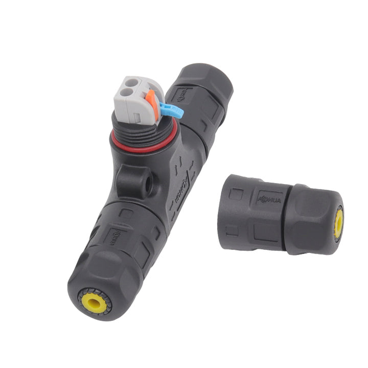 Quick Locking 2Ways Electric Wire Connector M20 Assembly Tee 25A AC Connector IP67 Led Light Waterproof Cable Connector