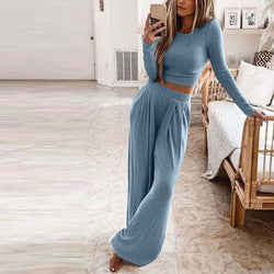 Spring Autumn Custom Casual Long Sleeve Women Knitted Two Piece Sweater Set