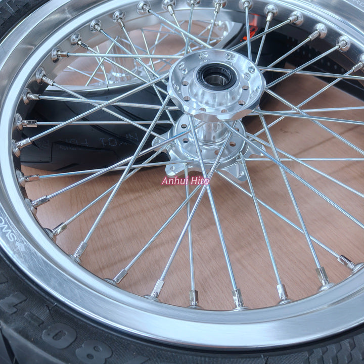 ultra bee supermoto wheels tire set tyres Parts Silver wheel rims 100/80-17 130/70-17 street supemotos wheel Chrome-plated