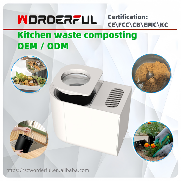 Smart Composting Machine 4.5L 35dB Low Noise Kitchen Garbage Processor Cycler Fertilizer Maker with Magnetic Cover