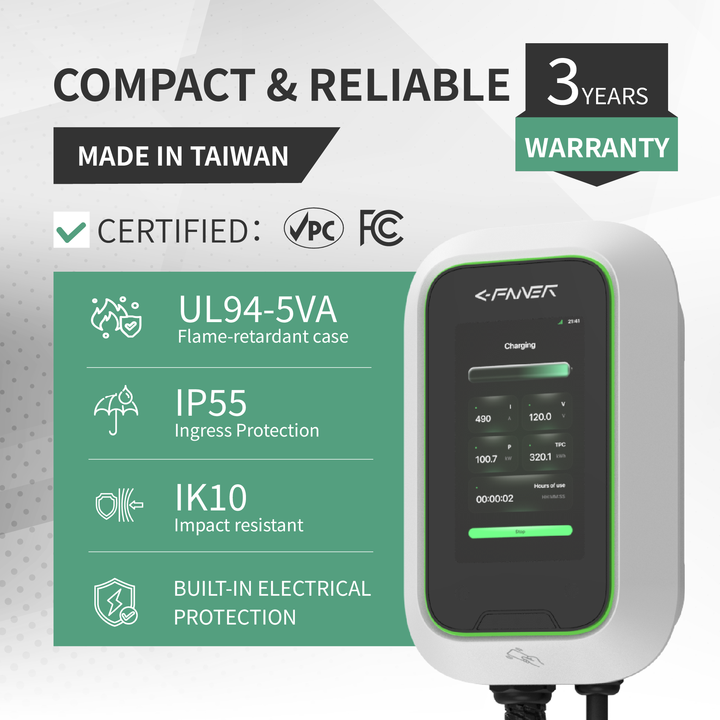 Taiwan Brand UNI PLUS J1772 Level 2 Charging Station Wall-Mount Or Optional Pedestal EV Charger 32A 50A 7kW 11kW