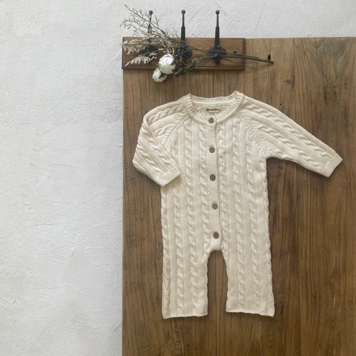 Hot Sale Autumn Spring Unisex Long Sleeve Kids Romper 100% Organic Cotton Rib Twisted Stitch Knit Baby Romper