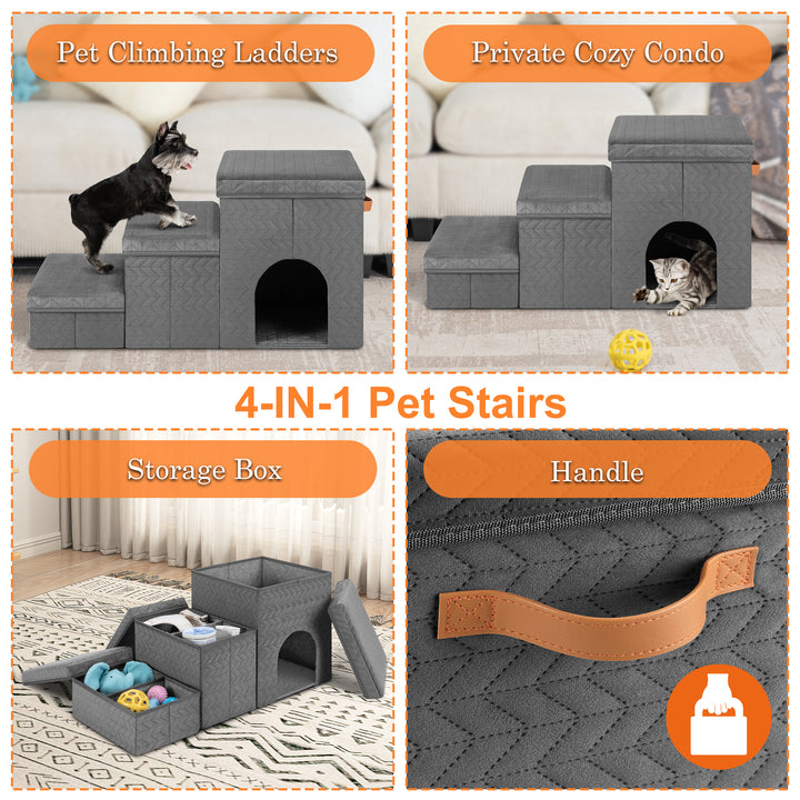 Hot Selling Foldable Pet Furniture Non-slip with Storage Box 3 Step Pet Stairs Ramp for Small Dogs and Cats
