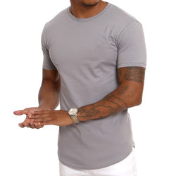 Streetwear Mens Slim Fit Long Sleeve T Shirt Top OEM Longline Curved Hem T Shirt Light Weight 93% Cotton 7% Elastane Gym T Shirt