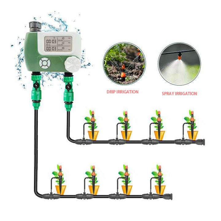 Smart Automatic Two-Outlet Electronic Garden Irrigation Water Timer Plastic LCD Display