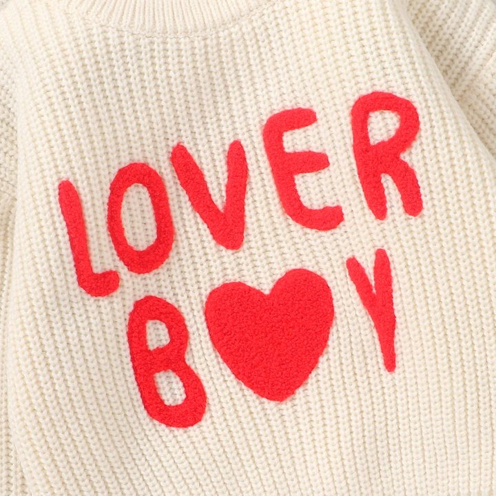 Newborn Baby Clothes Autumn and Winter New Cute Knitted LOVER BOY Pattern Top Baby Girl Round Neck Sweater
