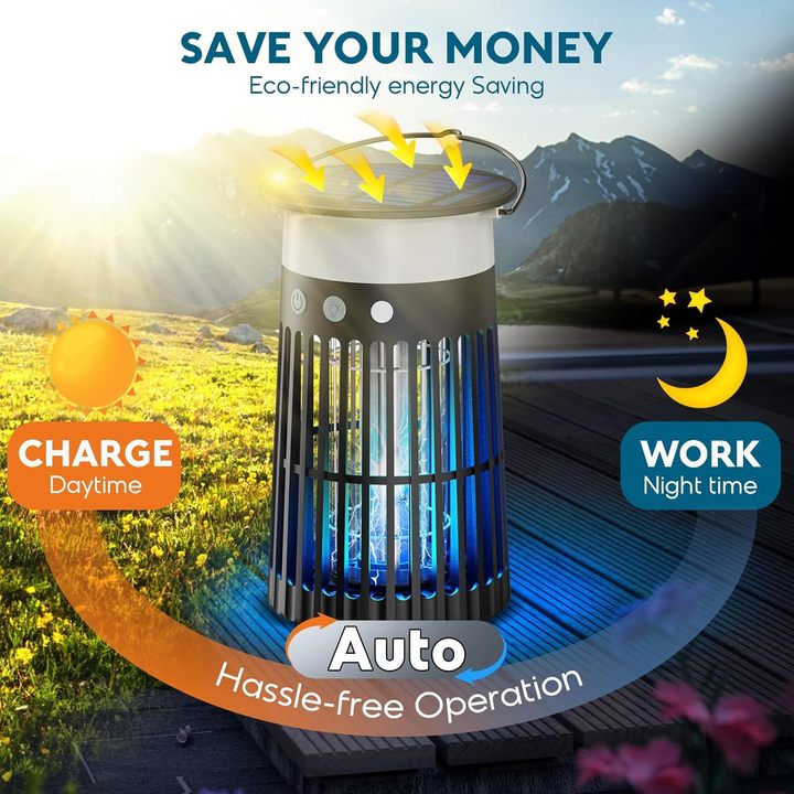 Saijzek New ROHS EPA CE Outdoor Indoor Rechargeable Mosquito Insect Bug Zapper Lantern Bug Light Zapper Solar Bug Zapper