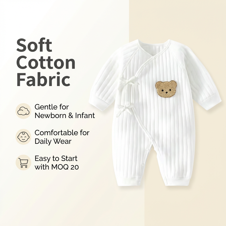 OEM ODM Newborn Baby Bodysuit Cute Embroidered Bear Jumpsuit Infant Soft Ecofriendly Baby Romper Baby Clothes
