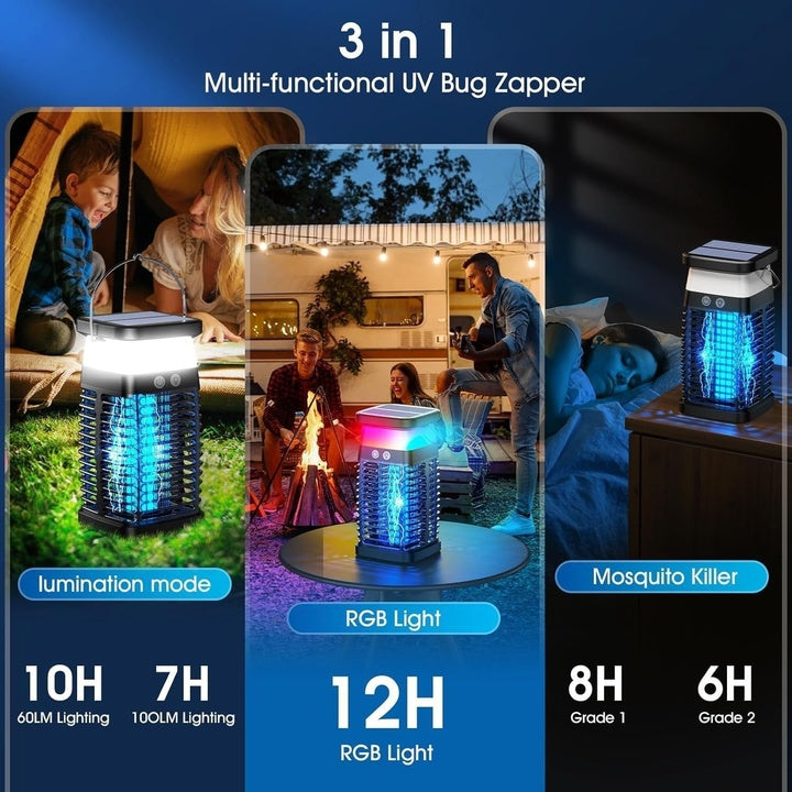 Rechargeable Solar-Powered Bug Zapper New Indoor Outdoor Waterproof IP44 Plastic Mosquito-Killing Lighting Fly Pest Function
