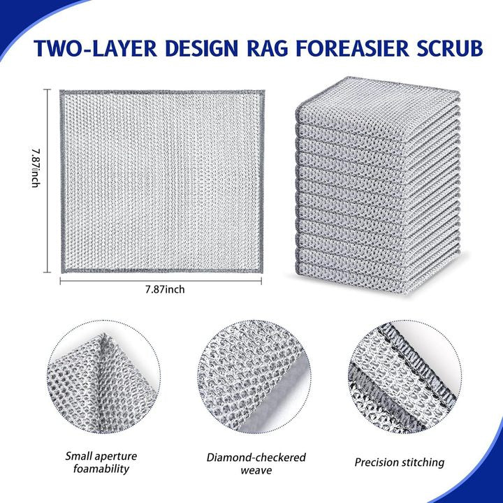 Upgrade Triple-r Non-Scratch Steel Wire Dishcloths Quick Dry Scrub Cloths Double-Steel Wire Cleaning Cloth