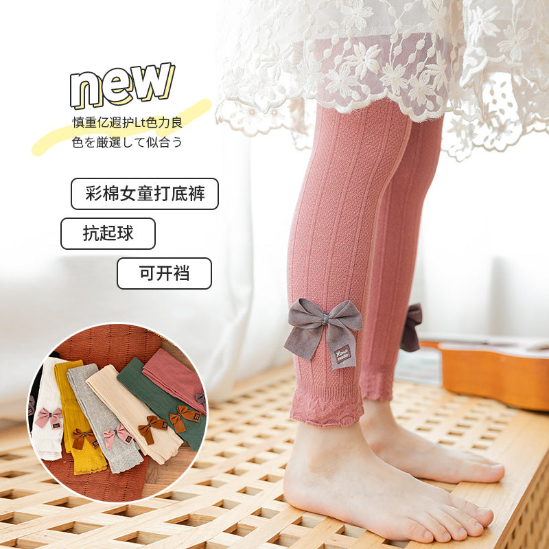 Autumn Korean New Fancy Bow Cute Children Pants Comfortable Cotton Trendy Solid Color Kids Girls Leggings