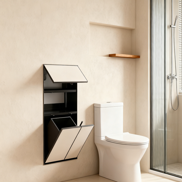Multi-Functional Hidden Modern Corner Stainless Steel All-in-one Toilet Paper Toilet Brush Holder Trash Can Wall Recessed Niche