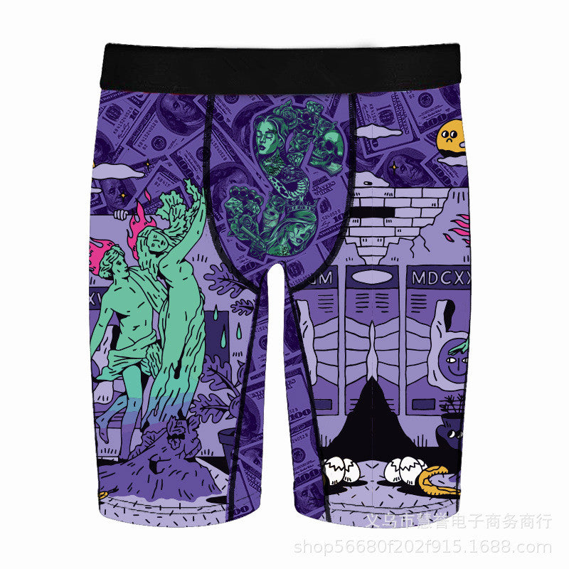 Oem Factory Quick Dry Long Boxers For Man Fashion Beach Swimsuits Full Printed Men Underwear