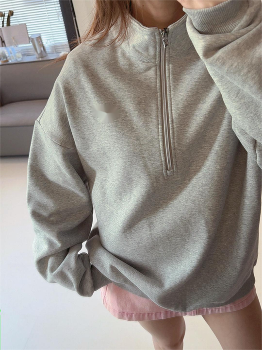 Half Zip Stand Collar Women's Autumn/Spring/Summer Winter Sports Hoodie Loose Fit Fleece Shorts Set 3D Breathable Antibacterial