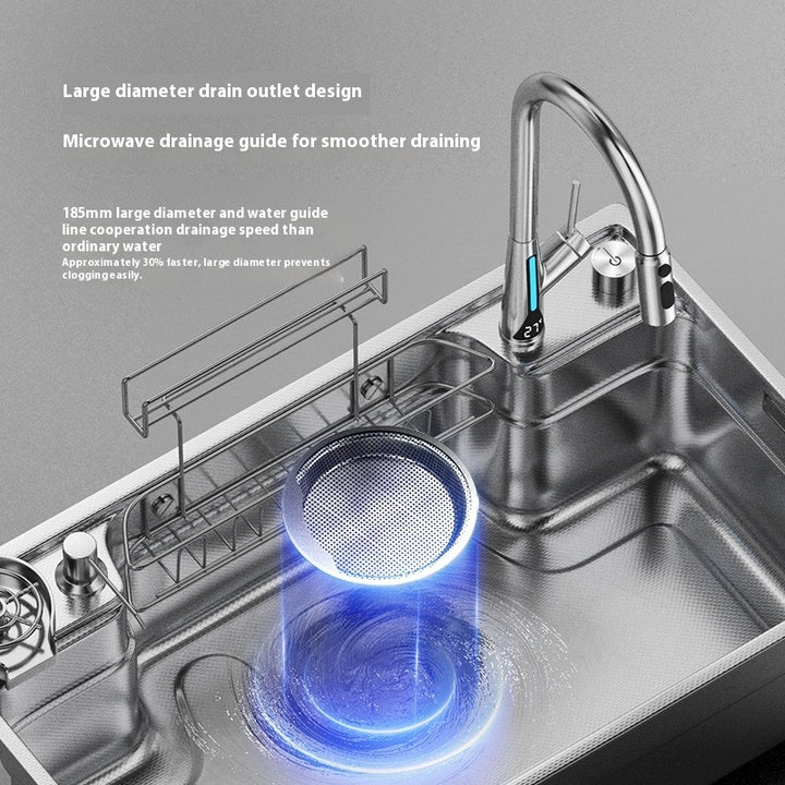 Modern Single Large Kitchen Sink Thickened Stainless Steel Ceramic Valve Core Multifunctional Vegetable Sink