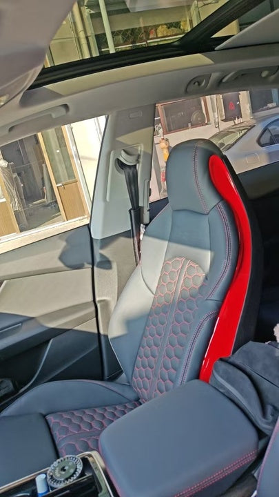 Premium Electric Car Seats - Black Orange Leather Honeycomb Stitching Ergonomic Support Interior Upgrade Comfort