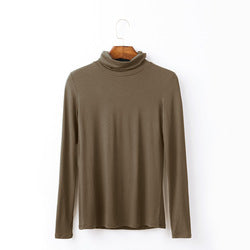 European plus size women's autumn style long sleeve T-shirt versatile solid color top turtleneck modal cotton base shirt