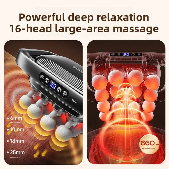 16-Head Cordless Massage Gun with Heat for Whole-Body Muscle Relaxation 1200-2000mAh Battery