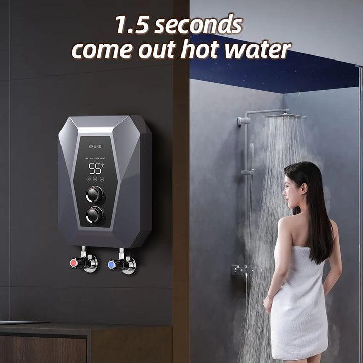 High Power 5500W Electric Water Heater Tankless Instant Shower Heater with Flow Detection and Energy Usage Display