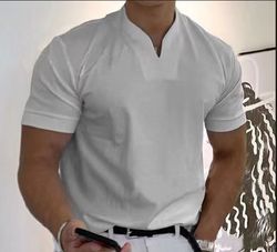 Muscular men's fitness plus-size sports t-shirt men's stretch cotton pocket short-sleeved summer V-neck Polo shirt