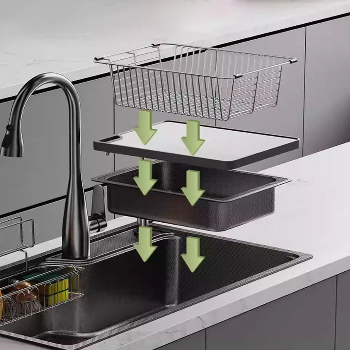 New Design SUS304 Stainless Steel Single Kitchen Sink Large Japanese Style Multifunctional Dishwashing Sink Square Single Hole