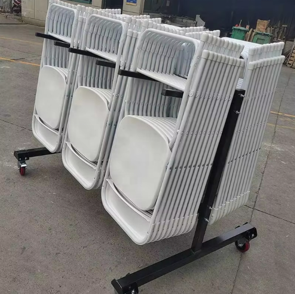 Warehouse Storage Beach Banquets Camping Weddings Four-Wheel Platform Tool Single Row 3-Column Hanging Folding Chair Trolley
