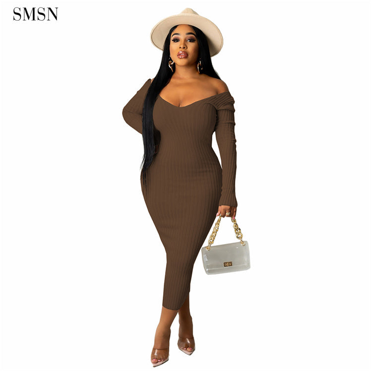 women elegant vintage long sleeve design women clothes v neck casual sweater dress bodycon elegant casual dresses