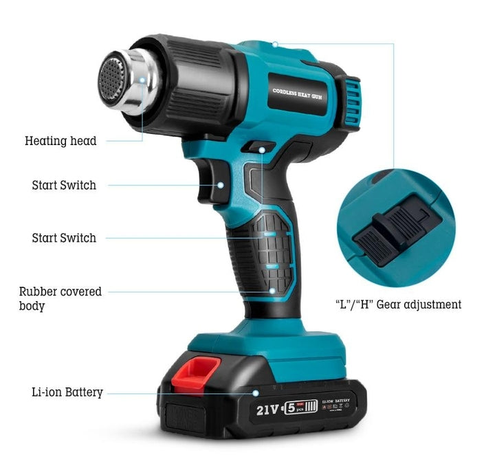Oem High Power Lithium Battery Hot Air Gun Temperature Adjustable Industrial & Diy Hair Dryer And Heat Shrink Machine