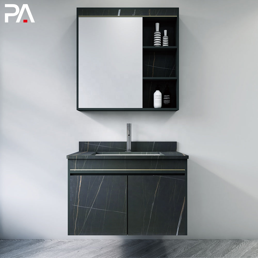 PA wholesale luxury bathroom cabinet set European black bathroom vanity