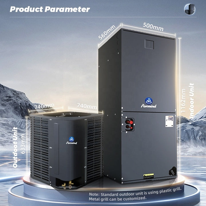 Puremind US Standard 18 SEER Vertical Air Handler AHU 3Ton 4Ton 5Ton Inverter Cooling Heating R454b R410a Air Handling Unit