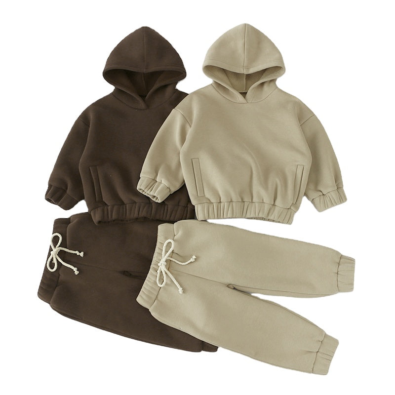Wholesale Kids Boys 2 Piece Fleece Sweatshirt Girls Sweatsuit hoodies set Children Tracksuit Jogger Set